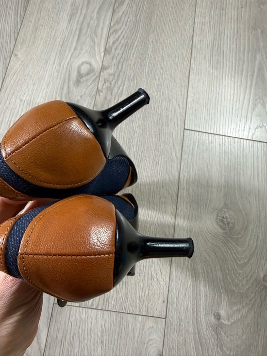 Vintage Y2K Kenzo Leather Denim Pointed Toe Heels - Picture 5 of 14